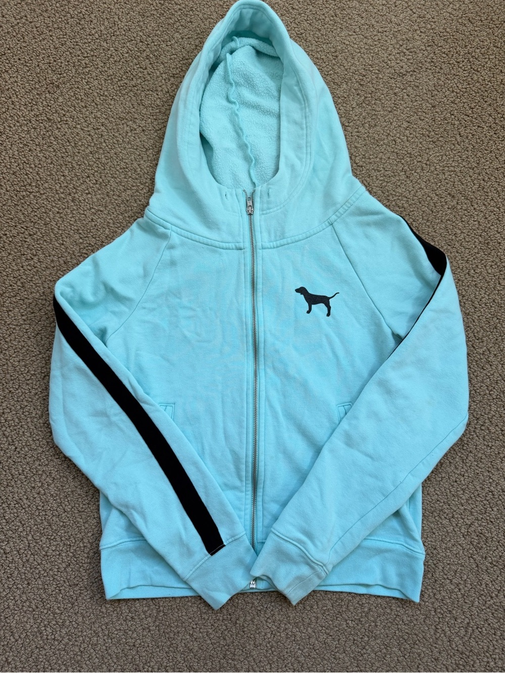Light Blue Zip Hoodie with Black Stripe
